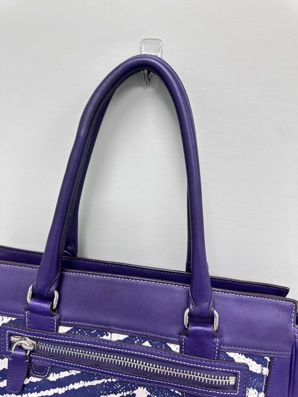 Vintage Coach Legacy Purple Leather and Zebra Printed Canvas Candace Carryall - Picture 8 of 16